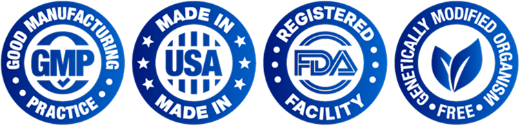 Good manufacturing practice, made in USA, registered FDA facility, genetically modified organism free